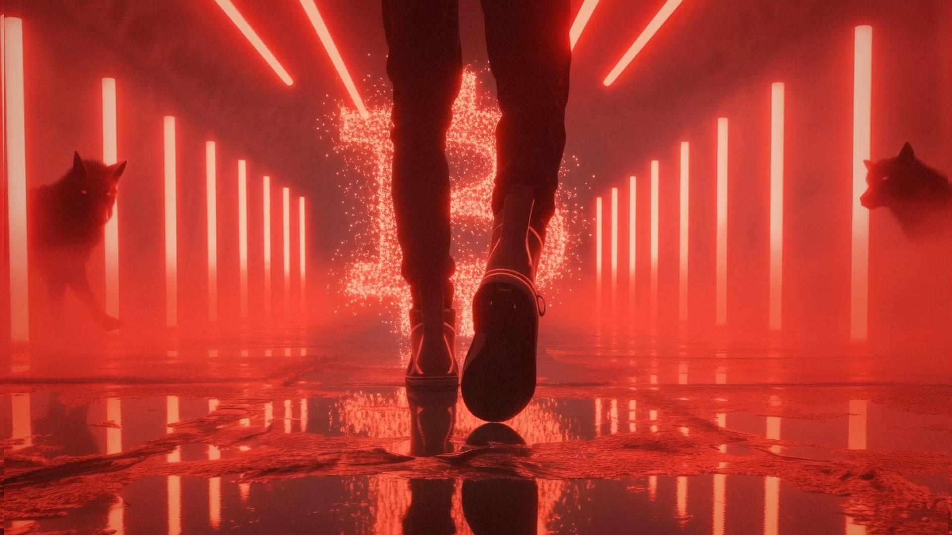 TP Trader film — red-lit corridor